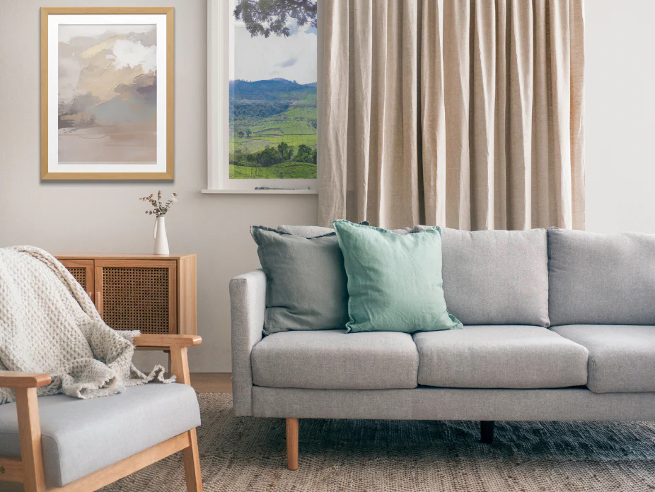 100% Linen Lined Natural Pencil Pleat Curtains - Image 4